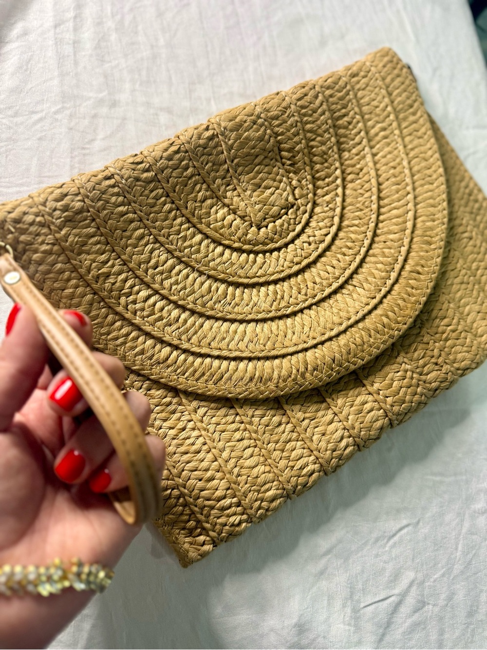 Woven Straw Clutch Wristlet - Tan